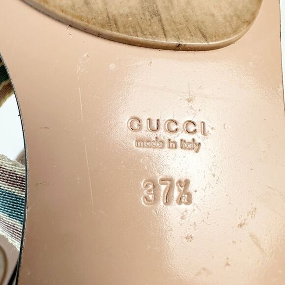 GUCCI Nude Web Stripe GG Sandal 37.5 Flat Flip Flop Leather Guccissima Embossed - Picture 12 of 13